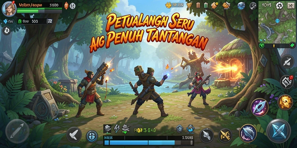 Tangkapan layar utama HOYE55 yang menunjukkan aksi gameplay petualangan yang menarik.
