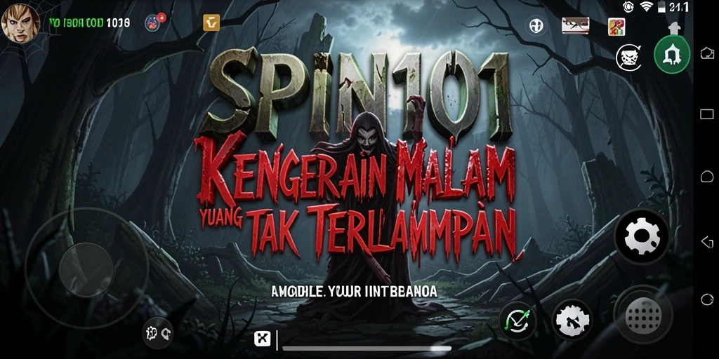 Screenshot gameplay SPIN101 menampilkan suasana Horror yang mencekam.