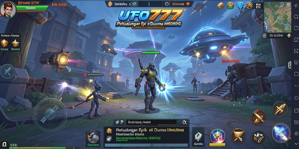 Screenshot gameplay UFO777 menampilkan aksi seru di arena pertarungan MMORPG.
